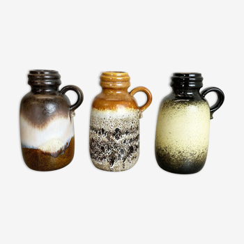 Ensemble de trois vases en poterie de lave grasse des années 1970 « 413-20 » fabriqués par Scheurich, Allemagne