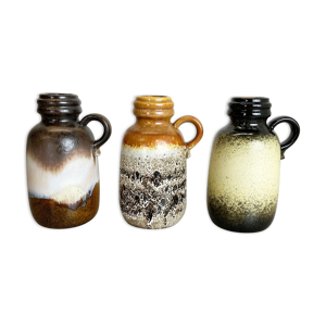 Ensemble de trois vases en poterie de lave grasse des années 1970 « 413-20 » fabriqués par Scheurich, Allemagne