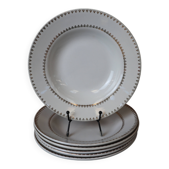 Ensemble de 6 assiettes creuses en porcelaine Frise dorée