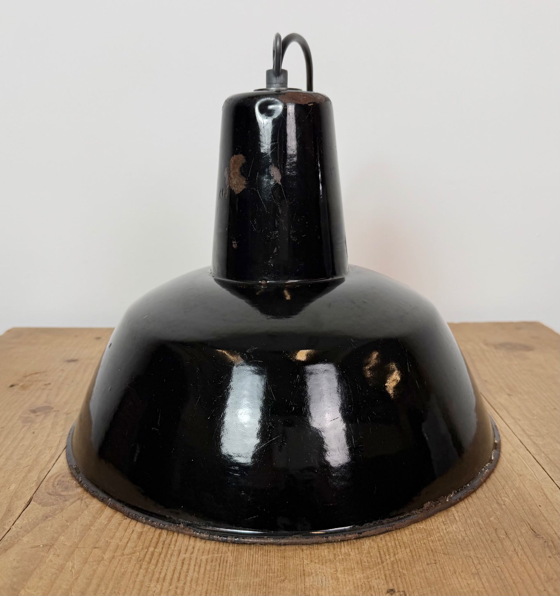 Industrial Black Enamel Factory Pendant Lamp, 1950s
