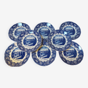 Série de 8 assiettes plates anciennes en porcelaine Boch Frères - Collection Keramis