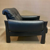 Black leather armchair Scandinavian design 1960
