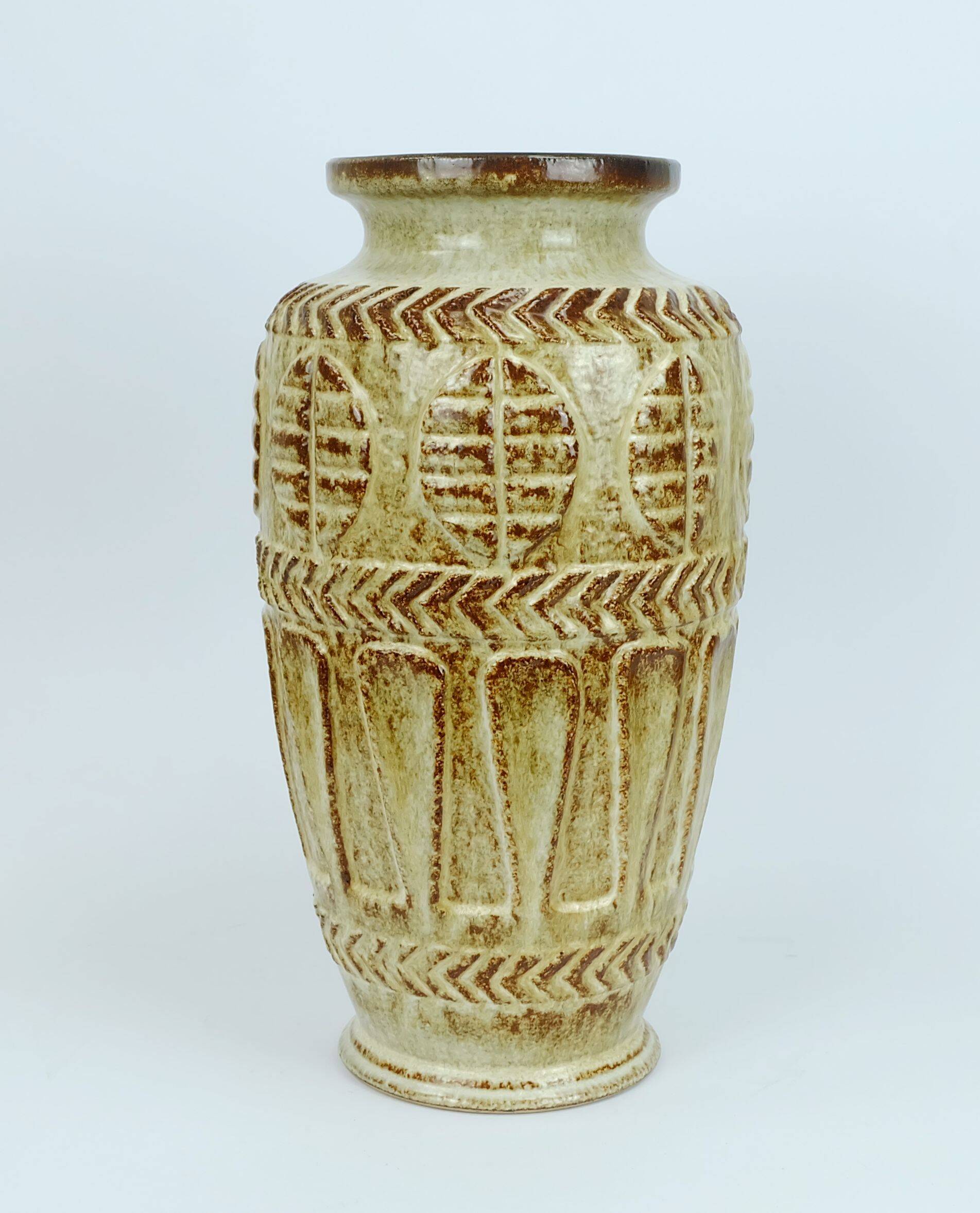 1960s 70s bay keramik VASE floorvase 72 40 beige and brown relief pattern