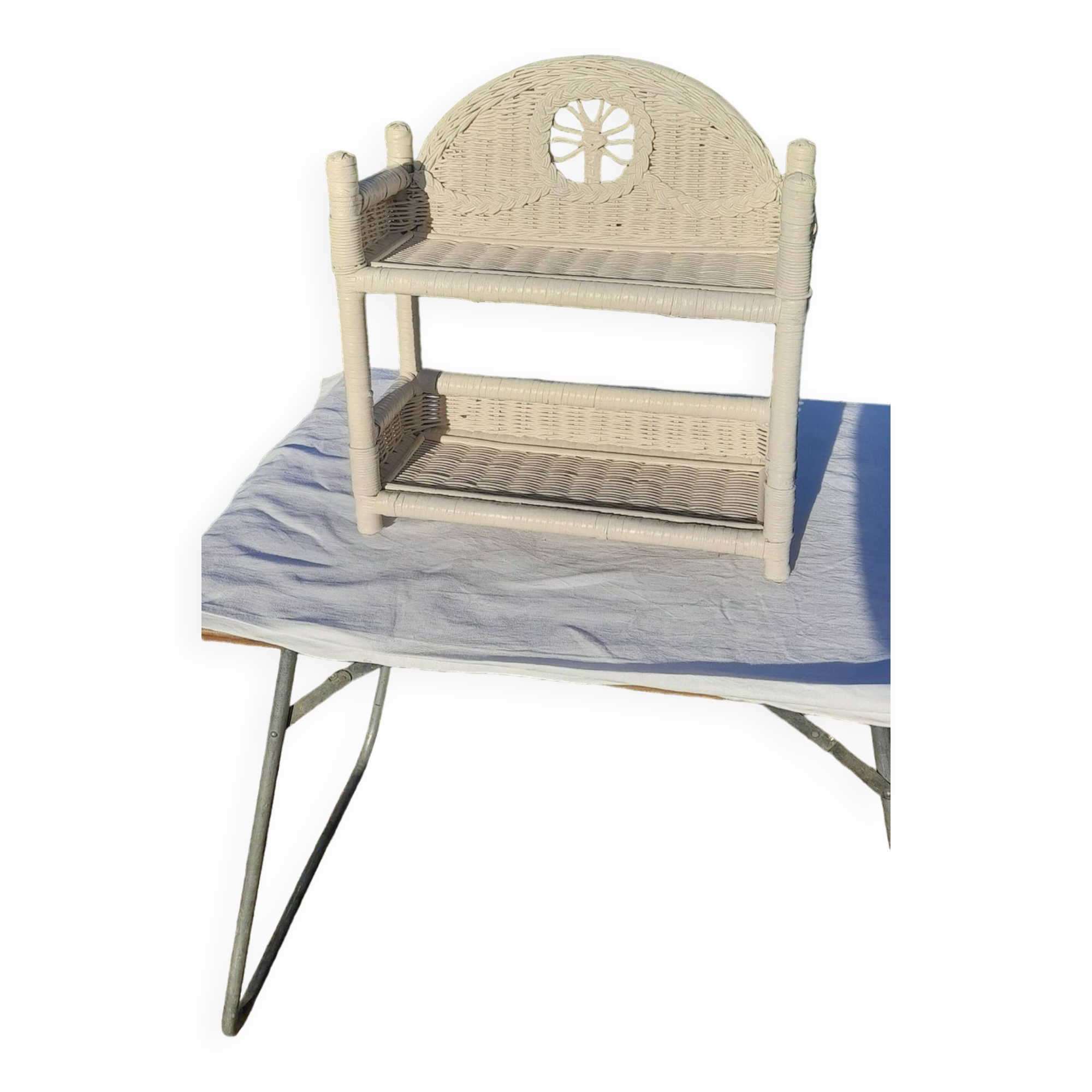 étagère murale en rotin blanc cassé H 48 cm