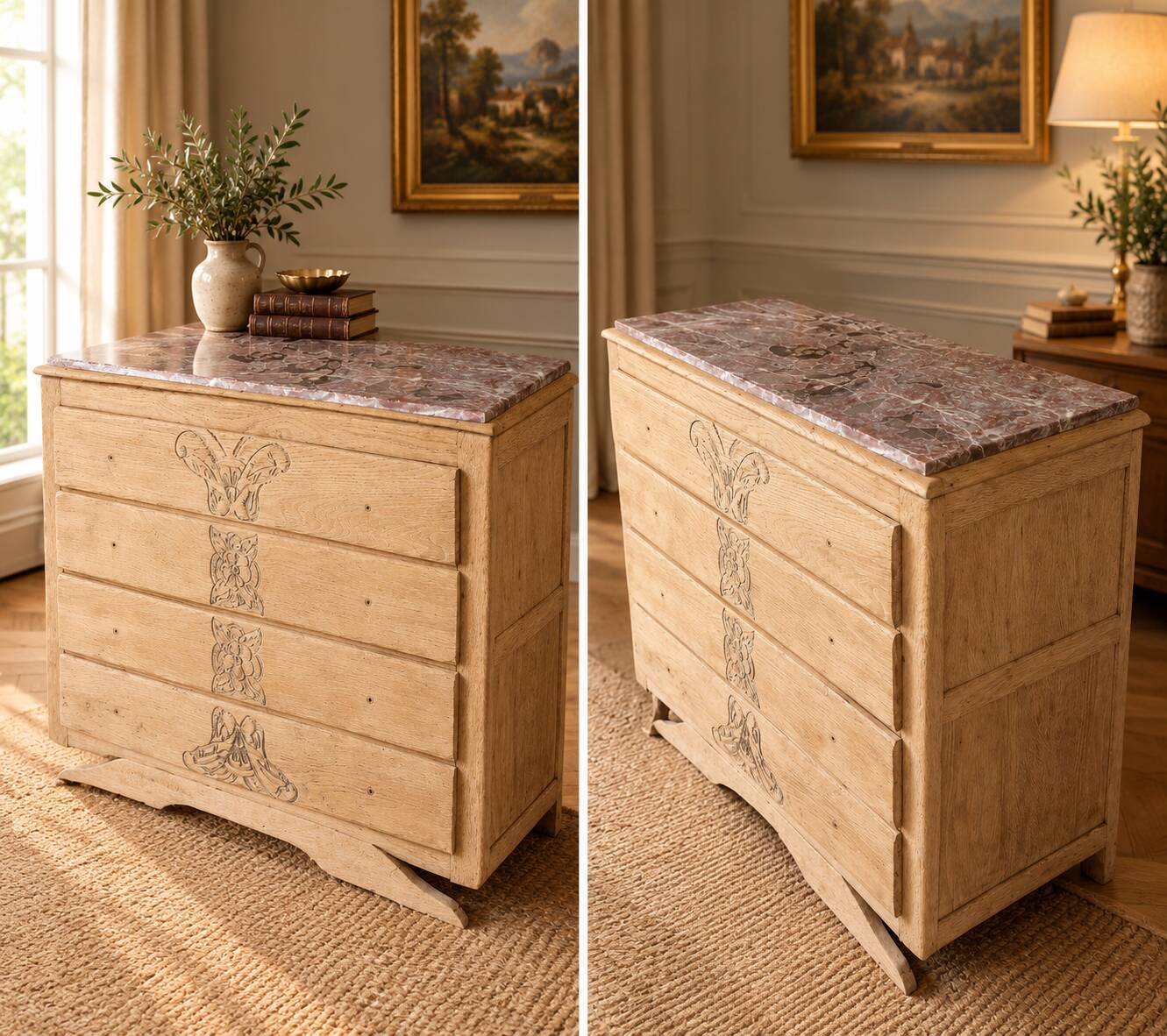 Wood and marble chest of drawers