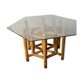 Table de salle à manger en rotin et verre, années 80