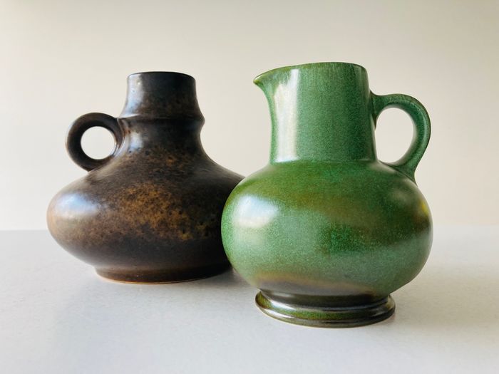 2 vintage West German vases 1 stein Keramik pitcher vase, 1 Steuler pitcher vase