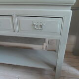 Console 5 drawers 1 re-enchanted tablet in gray green wooden top