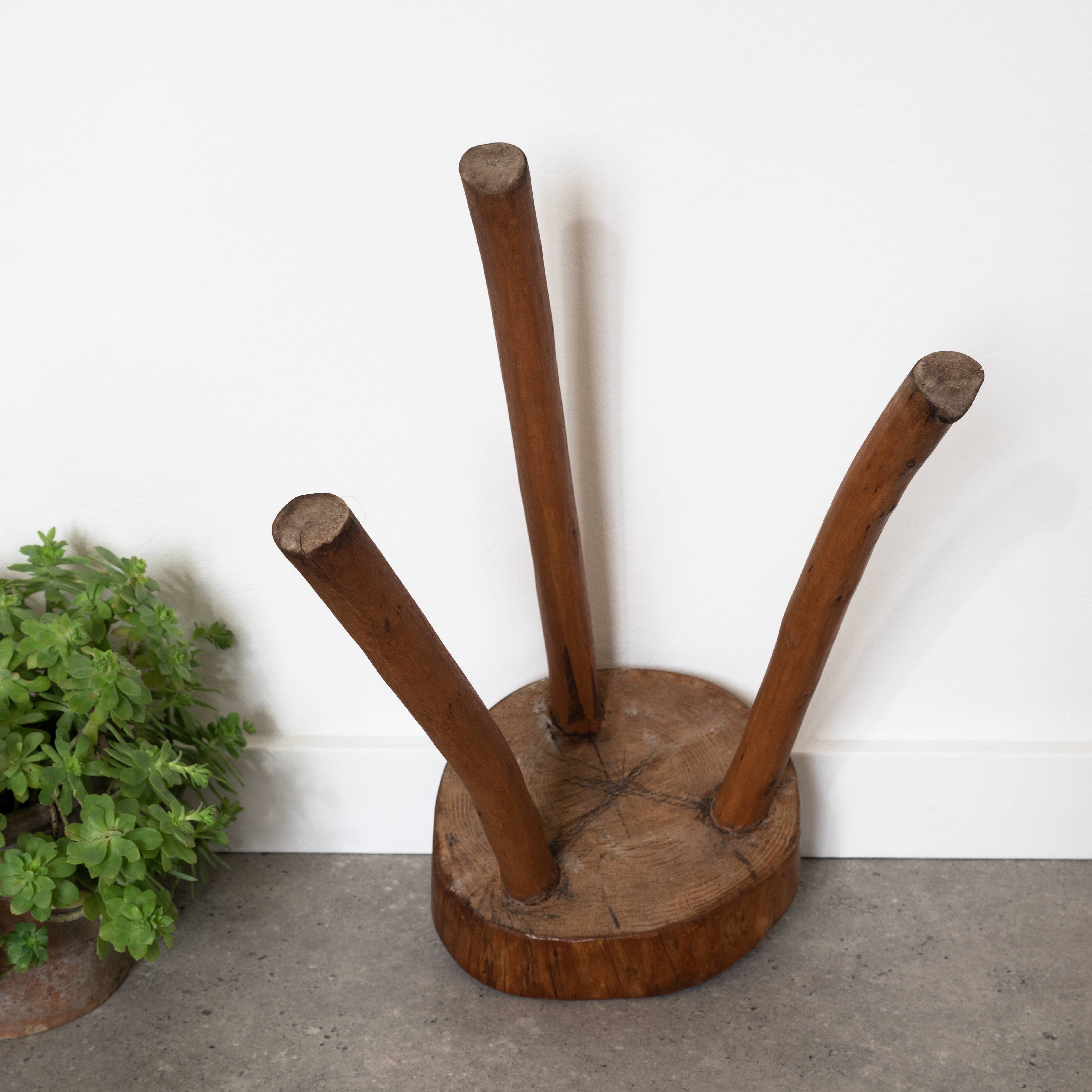 Brutalist wooden stool