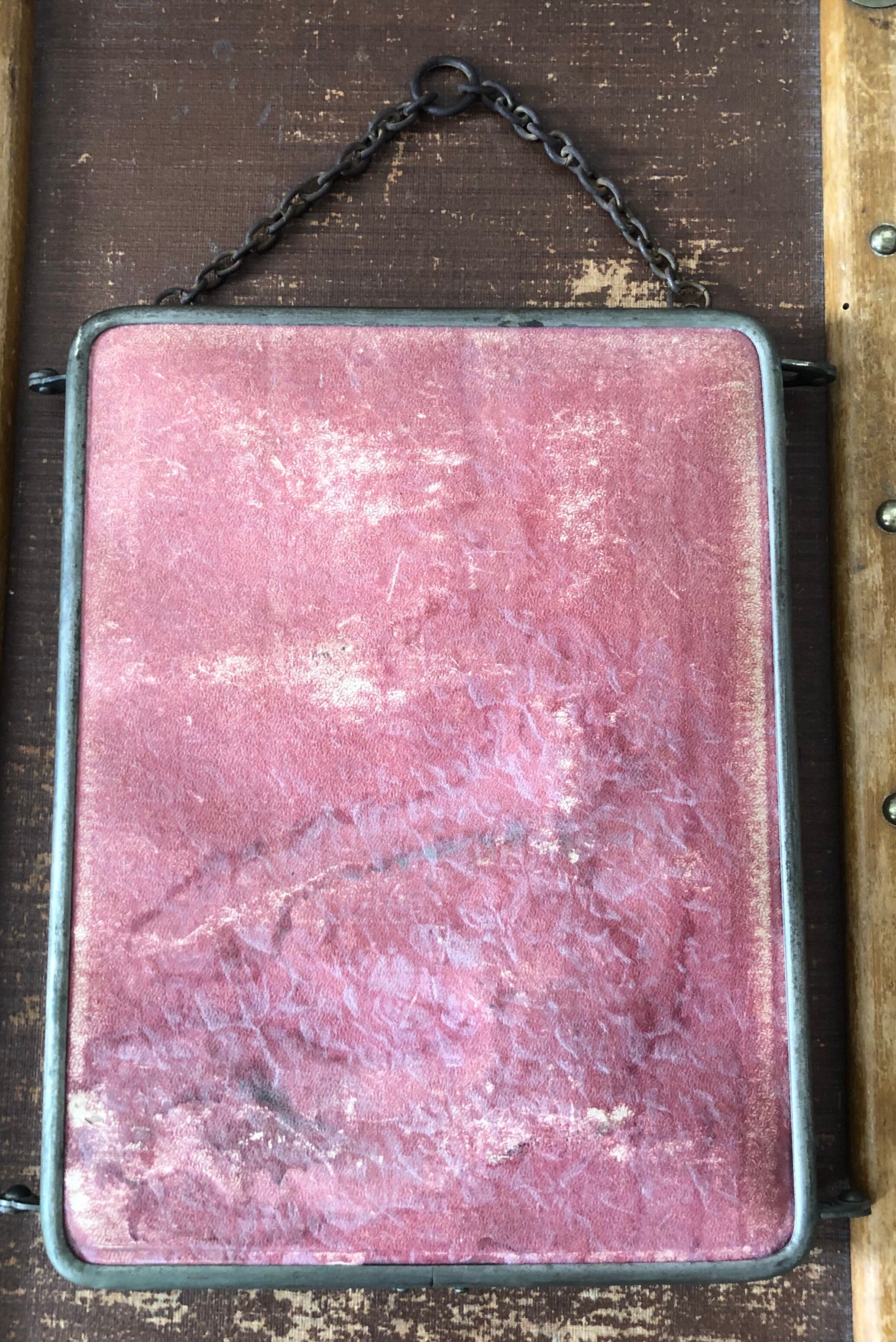 Ancient barber mirror, tryptic brass mount 60x24cm