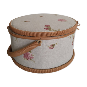 Boite à couture, à ouvrage, en scoubidou et tissu, beige