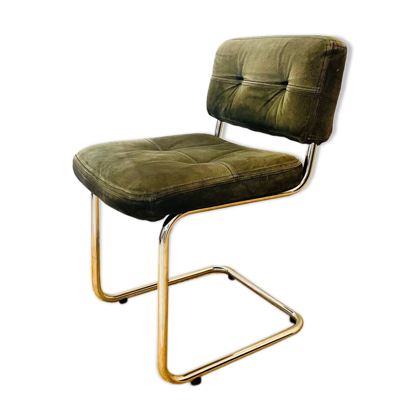 Vintage Roche Bobois chair in green suede Year 1970