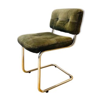 Vintage Roche Bobois chair in green suede Year 1970