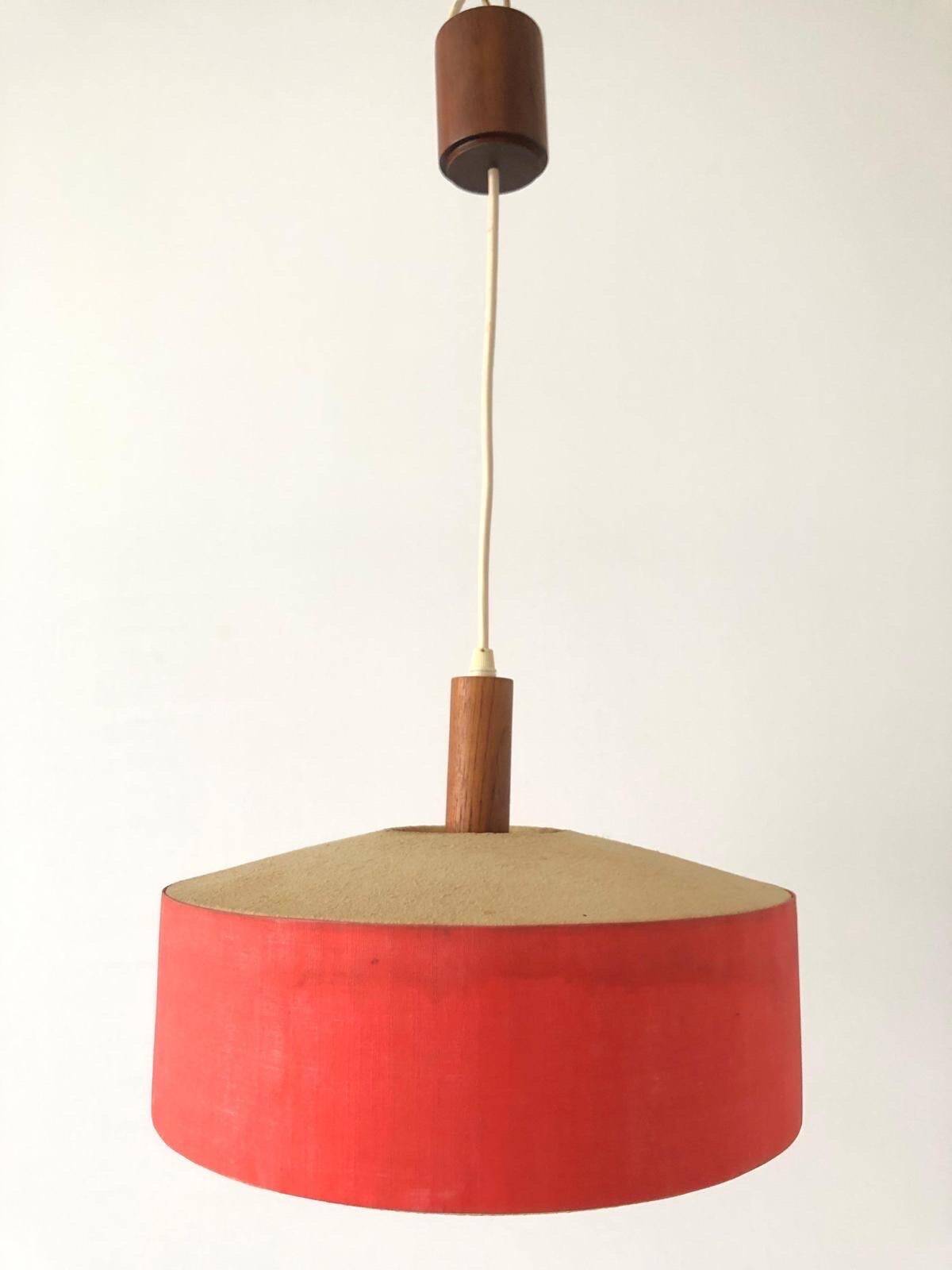Red fabric ceiling light with textured plexiglass shade by Temde, 1960s, Germany.
