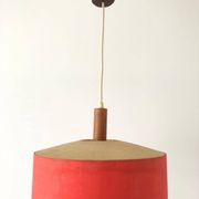 Red fabric ceiling light with textured plexiglass shade by Temde, 1960s, Germany.