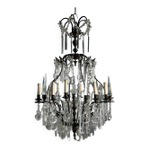 Lustre ancien en métal et verre 12 lumières Italie XXe siècle