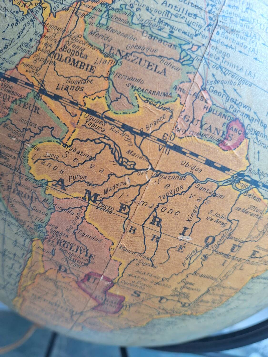 Vintage world map, old illuminated planisphere, terrestrial globe
