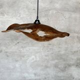Medium pendant light in corrugated teak leaf (Medium D:50 H:20)