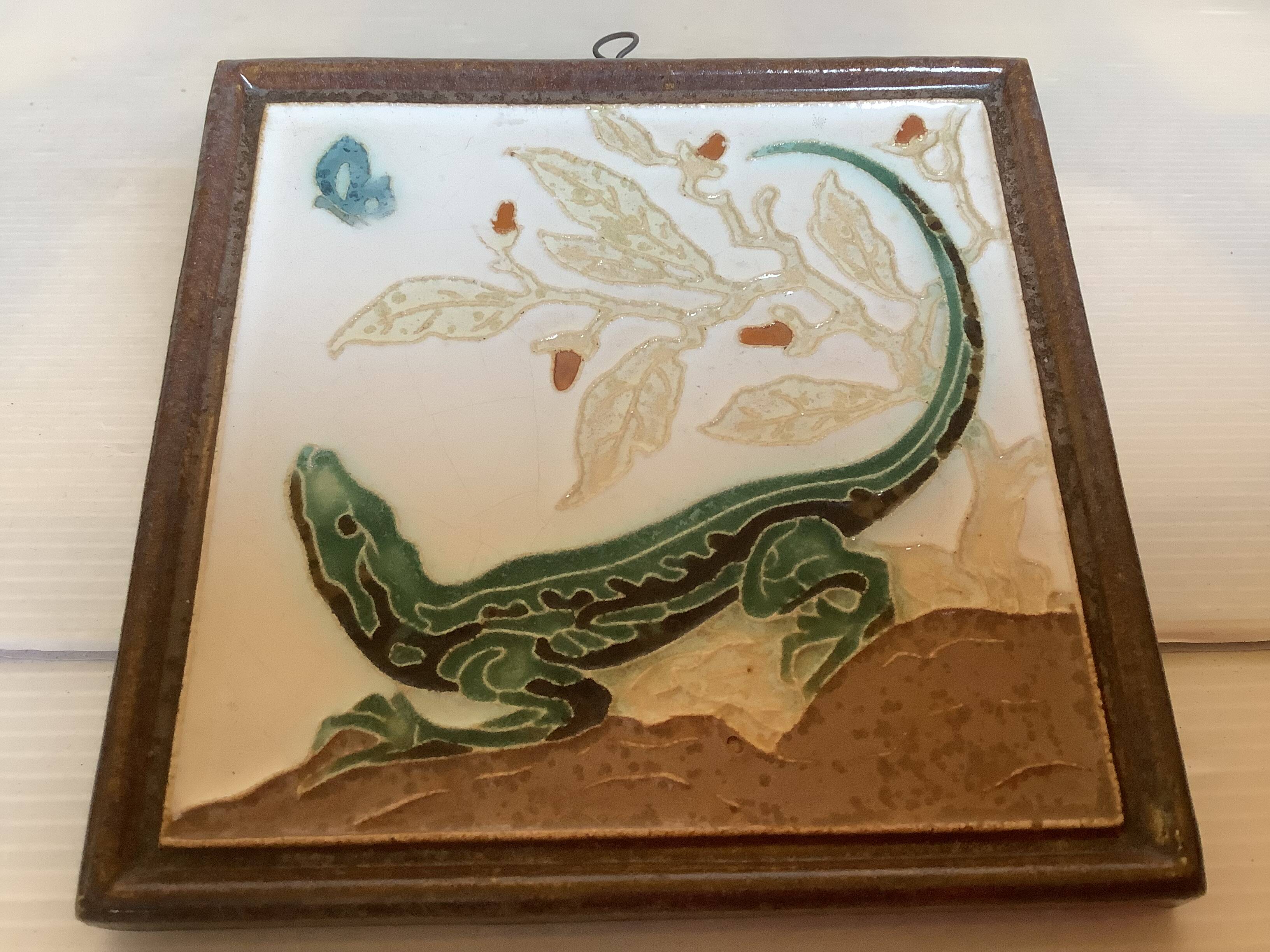 Panneau céramique salamandre lézard royal delft