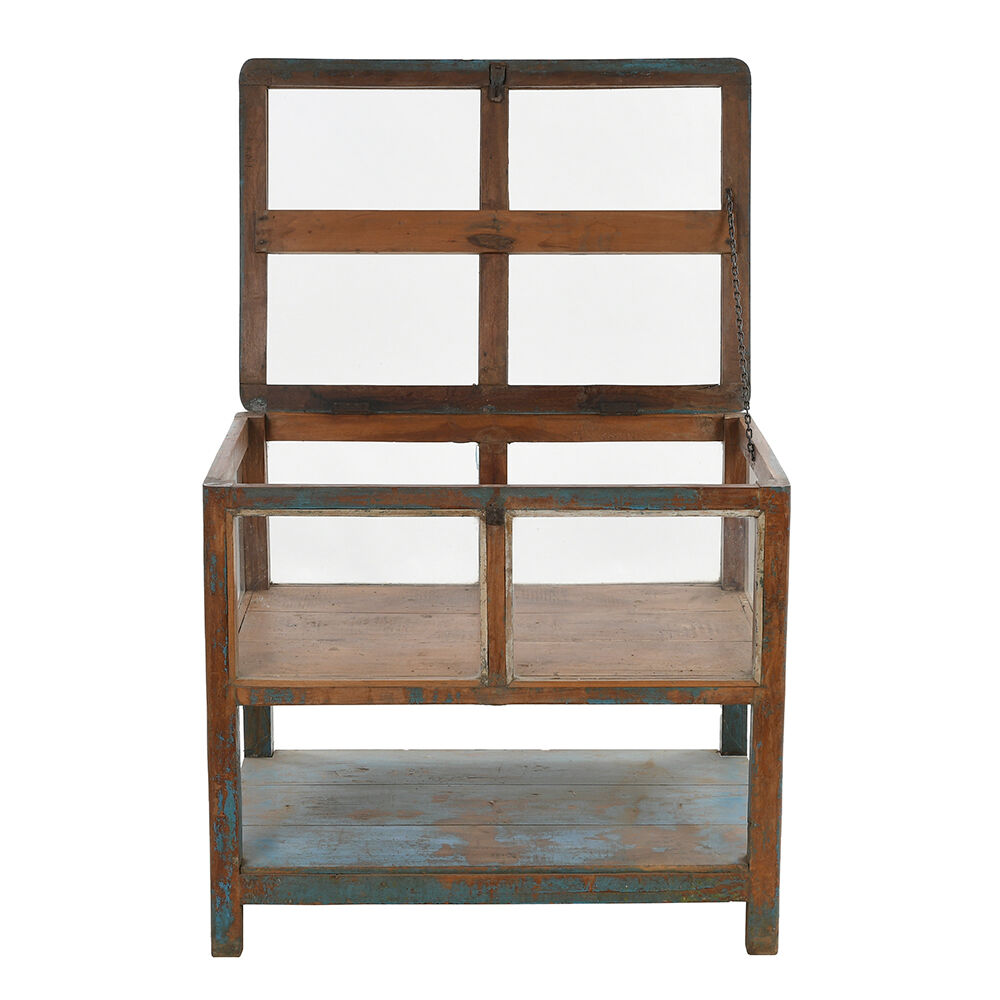Display case in patinated wood