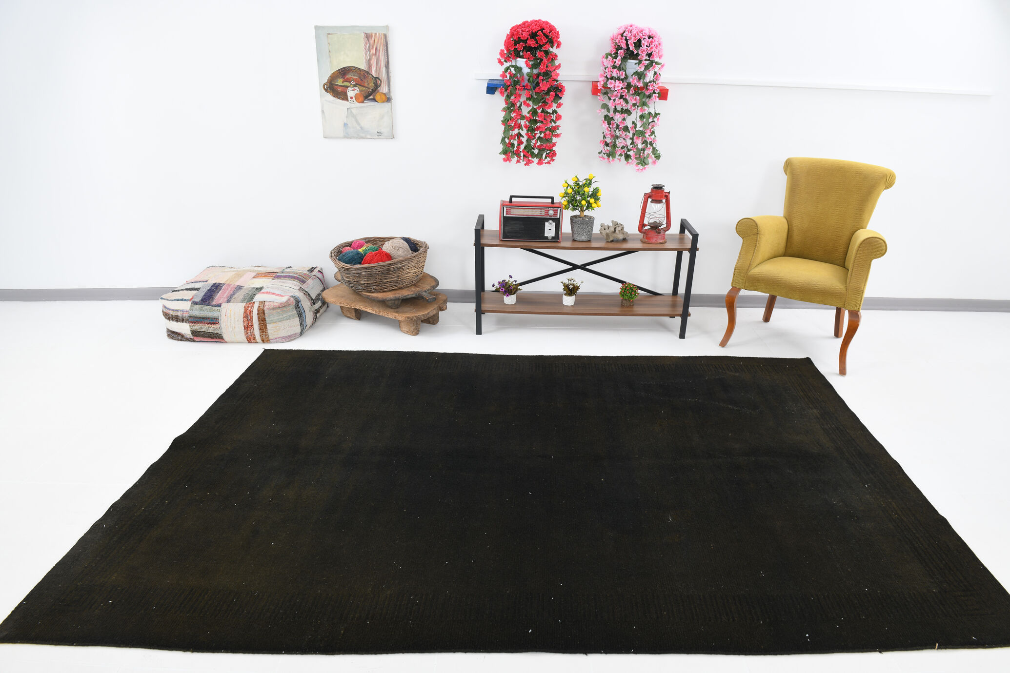 Handmade brown vintage rug 195x288cm