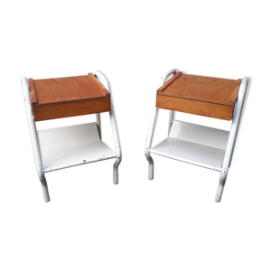 Paire de tables de chevet industriel bois et métal