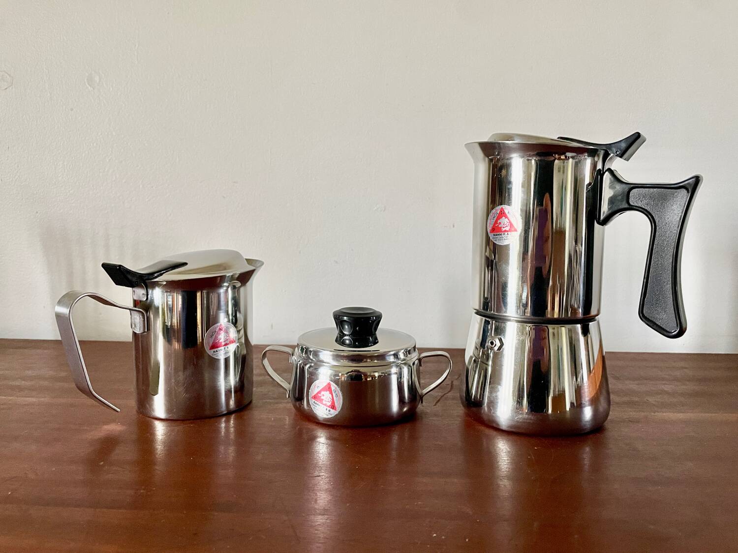 Euroexpress Nanni stainless steel set, 6-cup coffee maker, Italy 1980