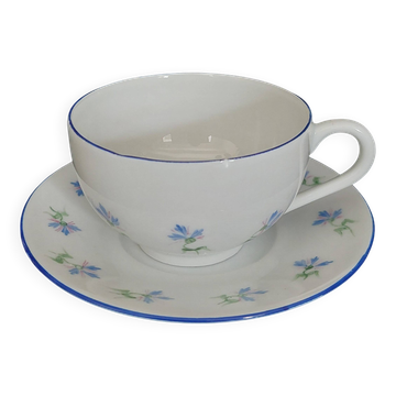 Porcelain cup with hand-painted cornflower decoration A.M