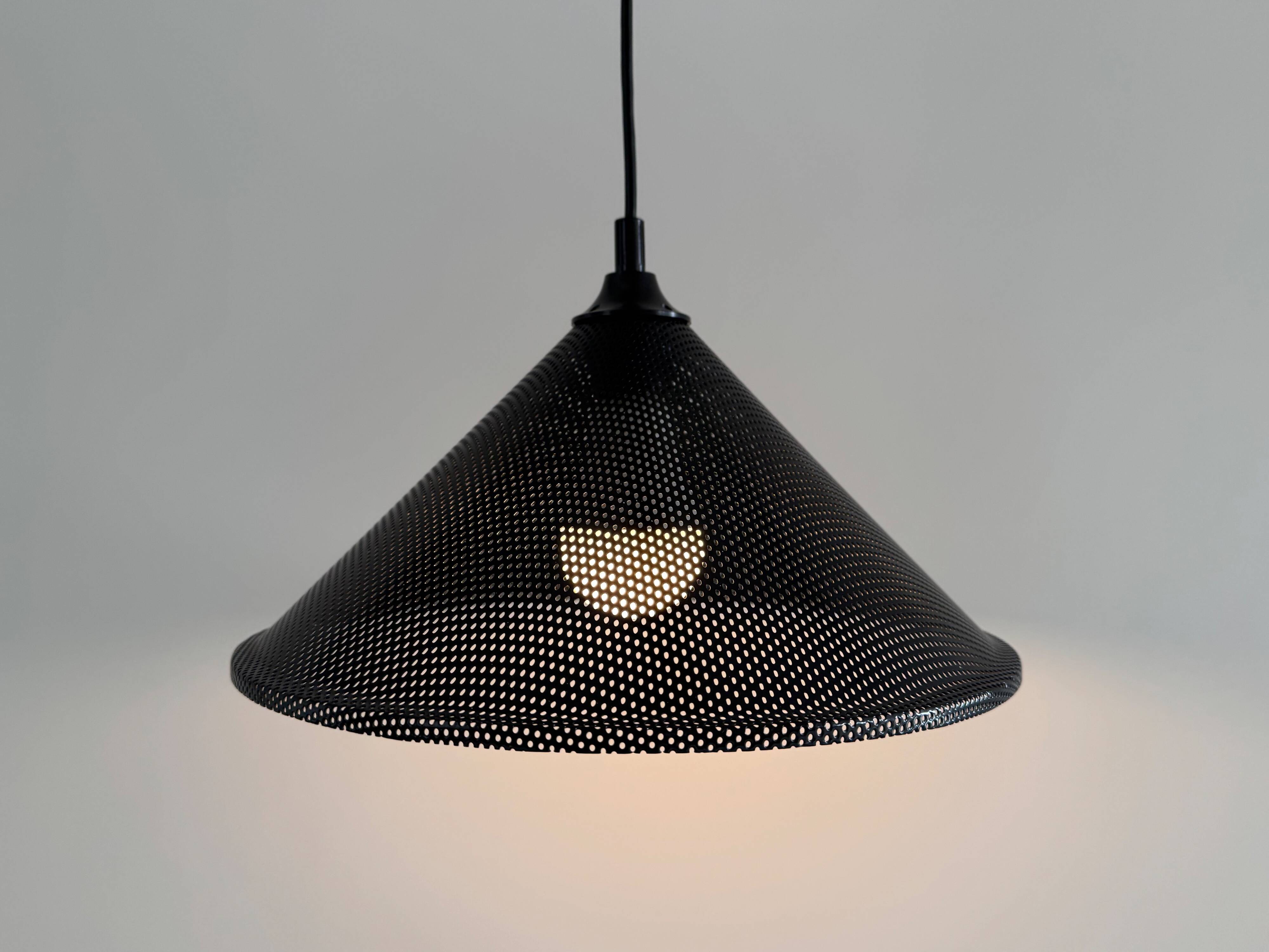 Postmodern perforated metal hanging lamp from the 80s