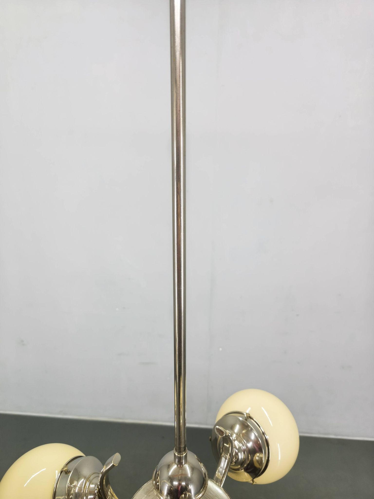 Bauhaus Globe Chandelier Czechoslovakia 1930s Chrome Pendant