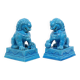 Large Temple Lion Statues Foo Dogs Blue Porcelain 25cm