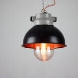 Vintage dark blueberry blue small industrial hanging light from TEP