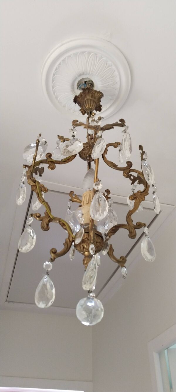 Suspension cage ancienne à pampilles et laiton