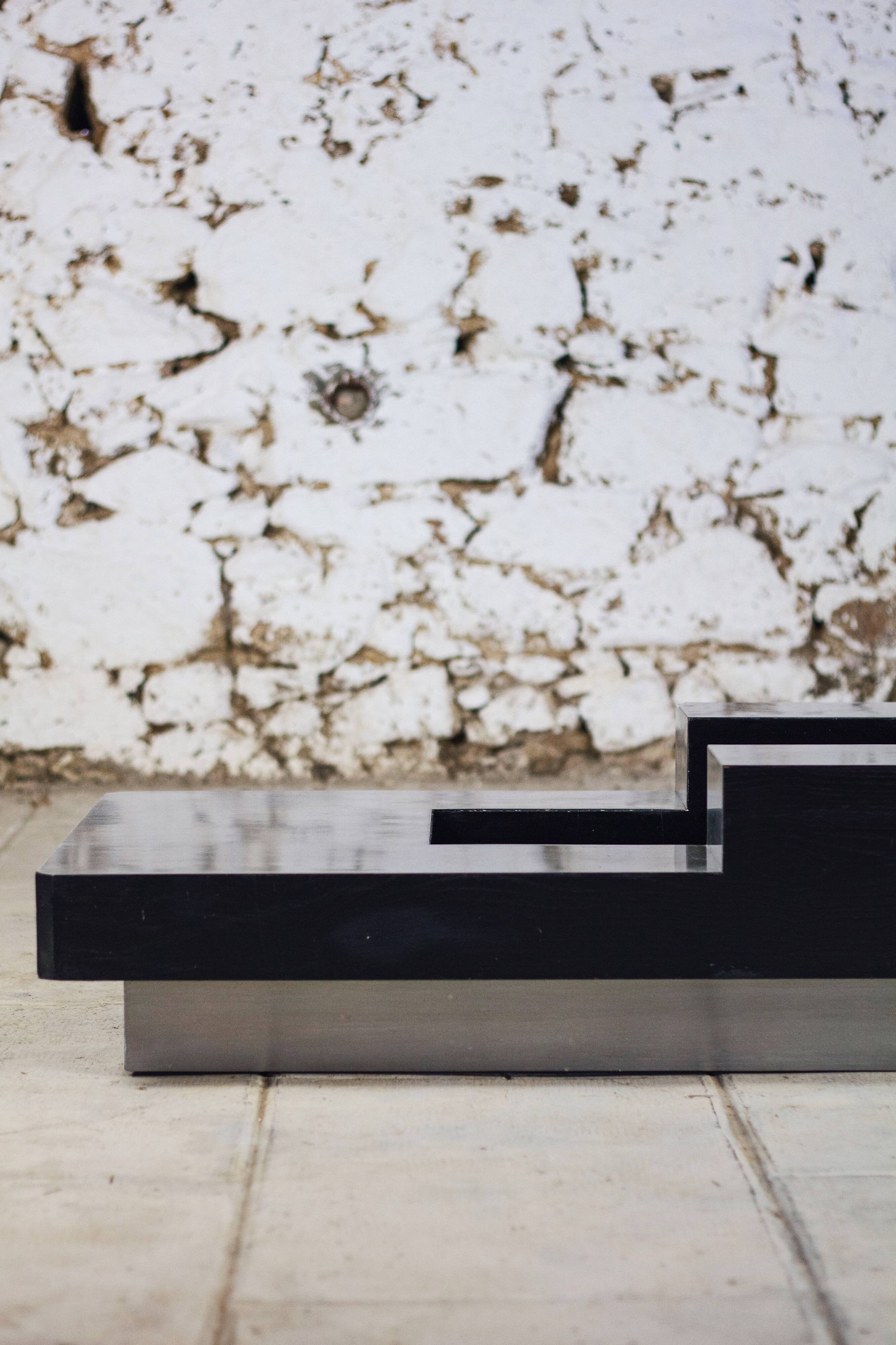 wood and steel bar coffee table, 1980