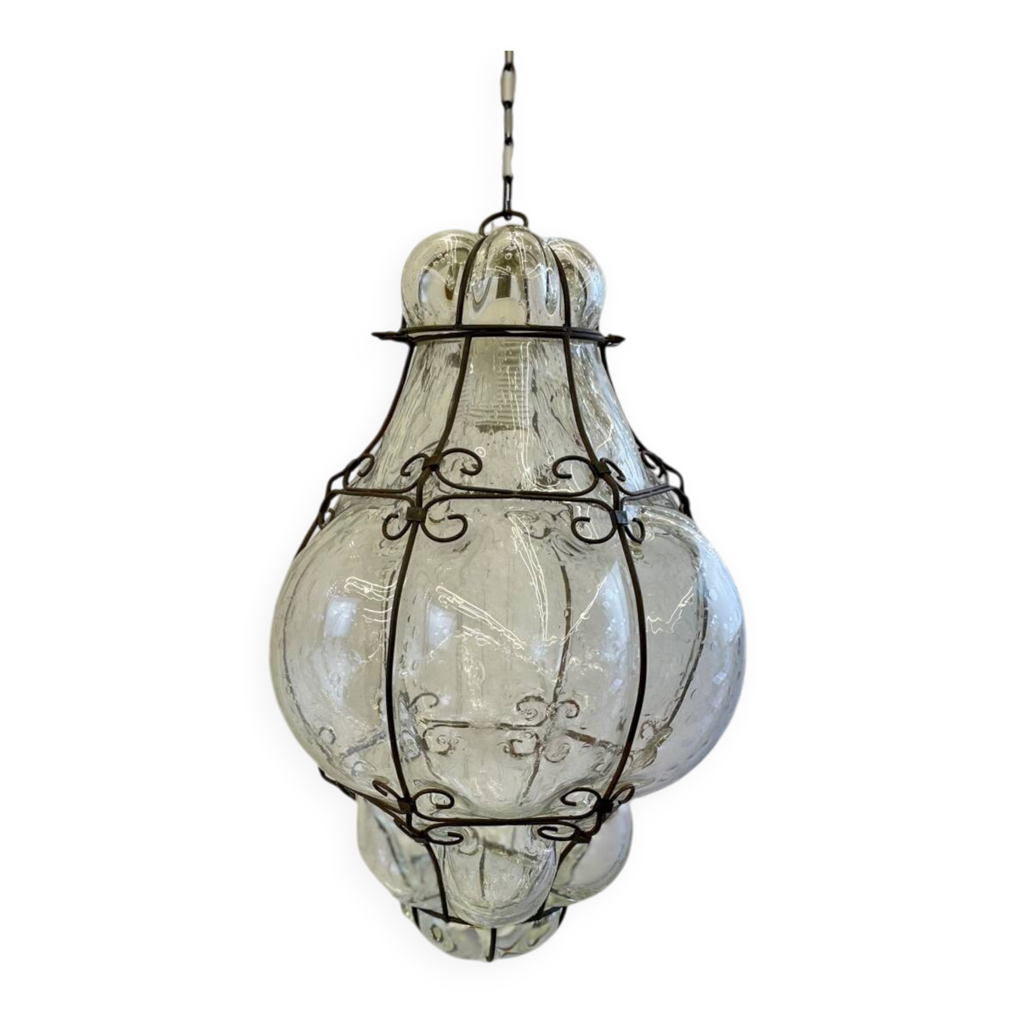 Vintage blown glass and metal lantern suspension