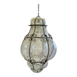 Vintage blown glass and metal lantern suspension