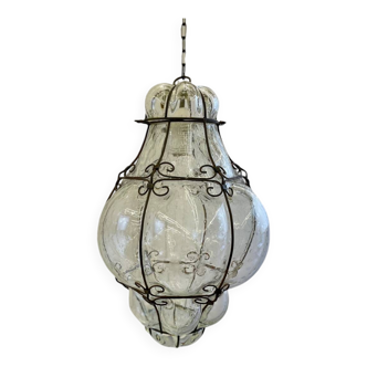 Vintage glass blown and metal pendant light