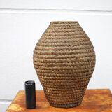 Old basket, burgundy straw and bramble, woven basket, interior decoration