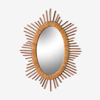 Oval rattan sun mirror