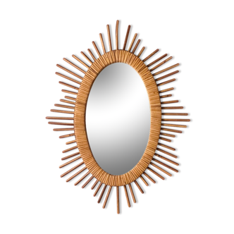 Oval rattan sun mirror