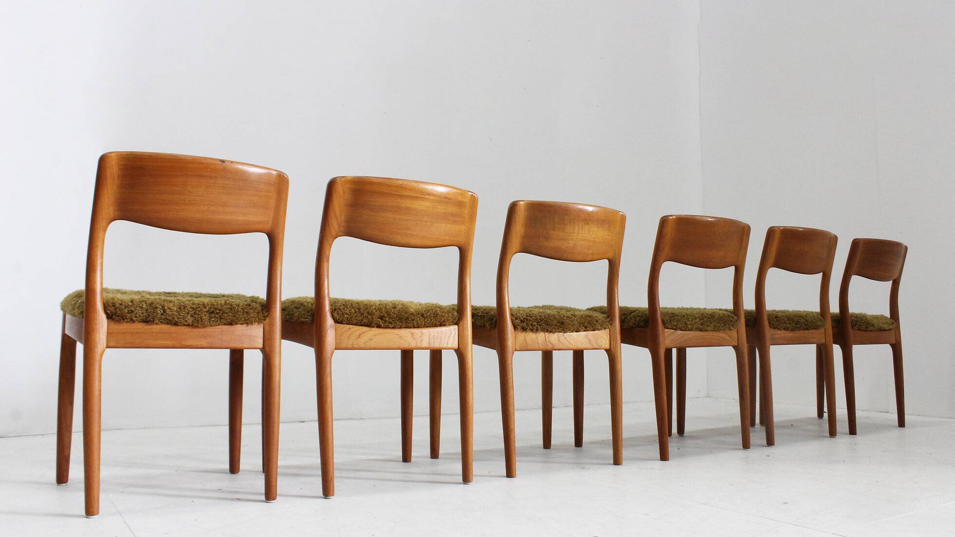 Vintage Danish solid teak dining room chairs Juul Kristensen set of 6