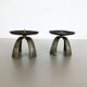 Set of 2 Modernist Vintage 1970s Sculptural Brutalist Metal Candleholder, France