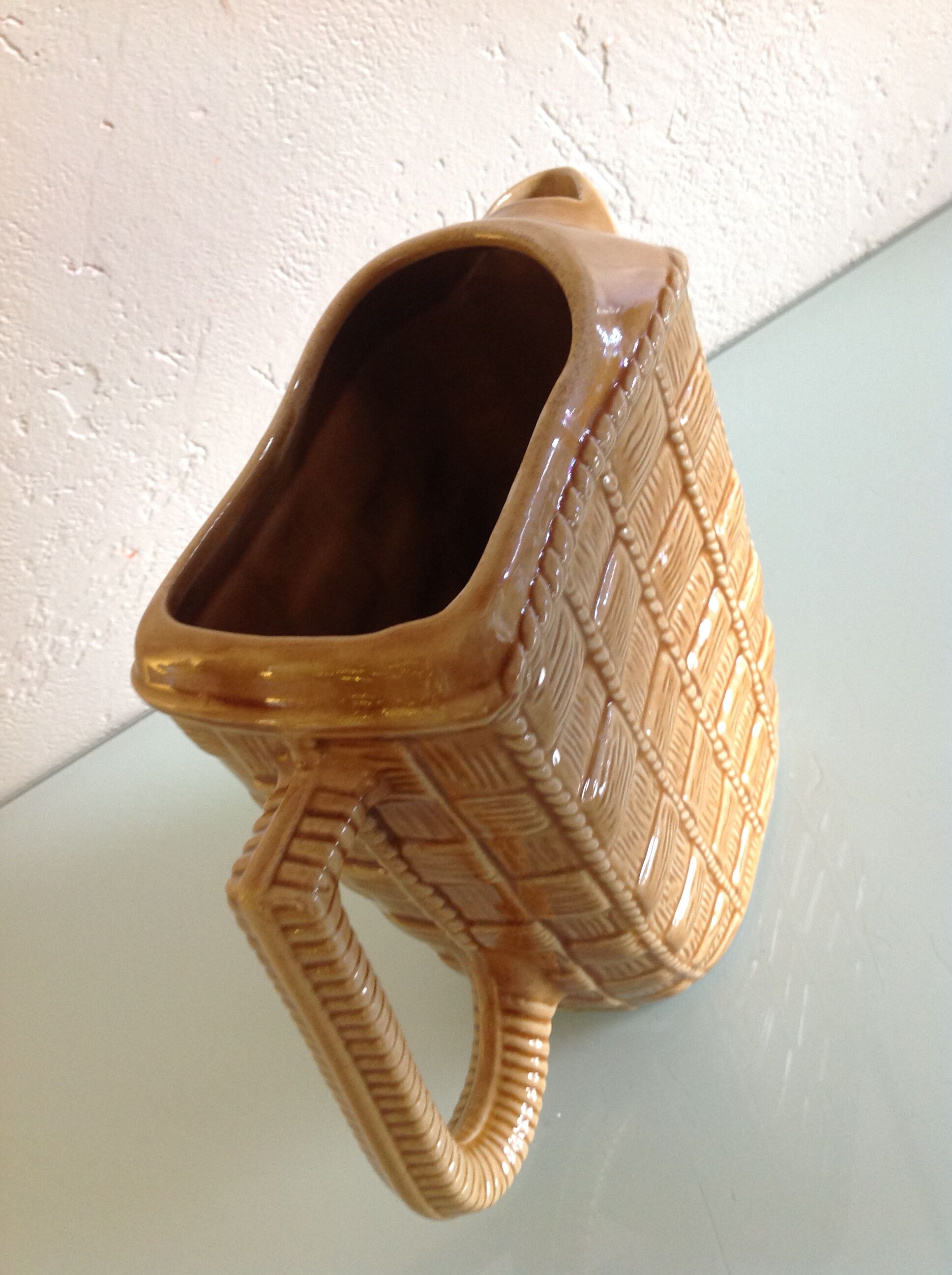 Rectangular ochre pitcher imitation wicker / vintage 60s-70s