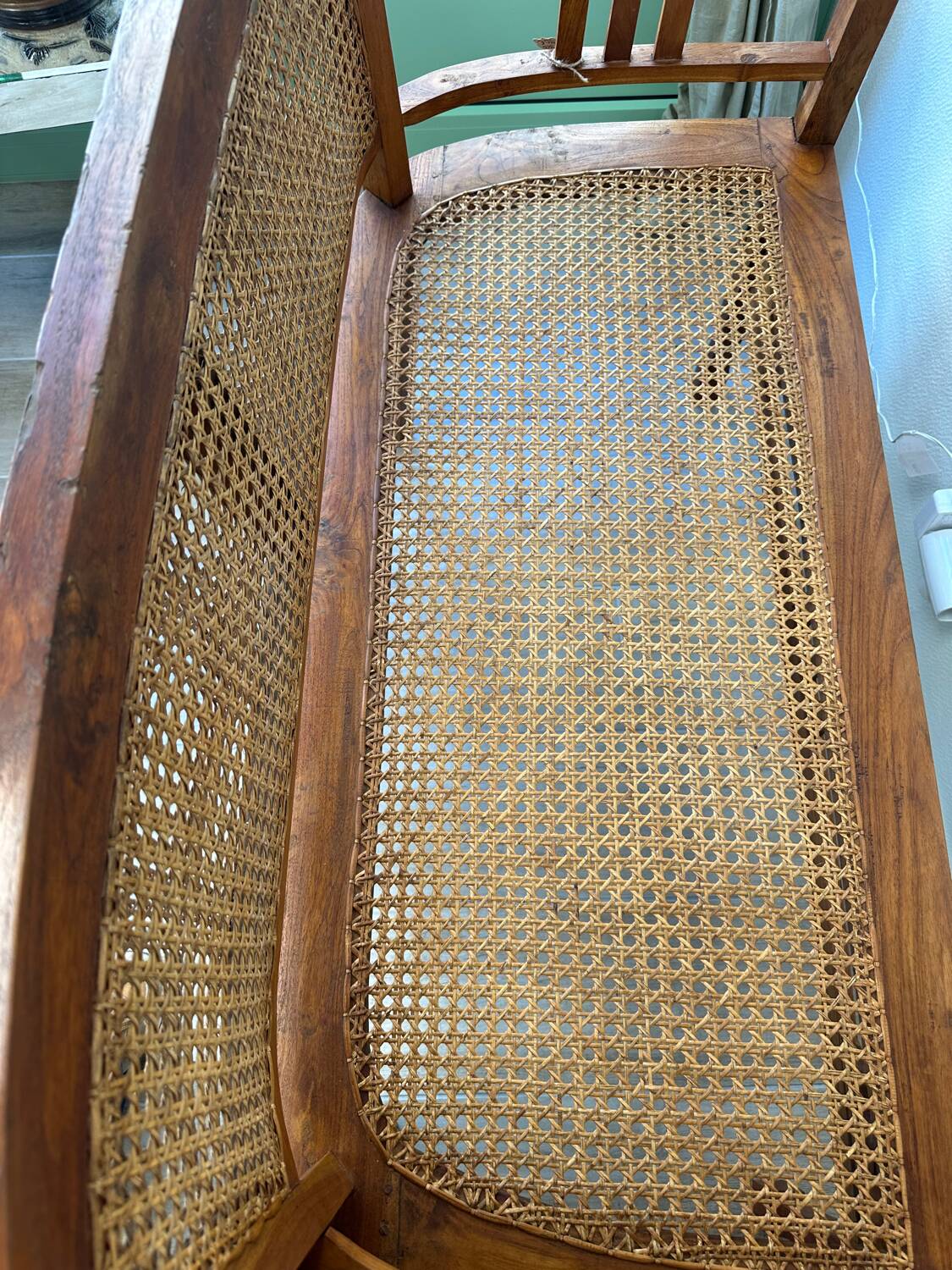 Art Deco wooden and cane bench