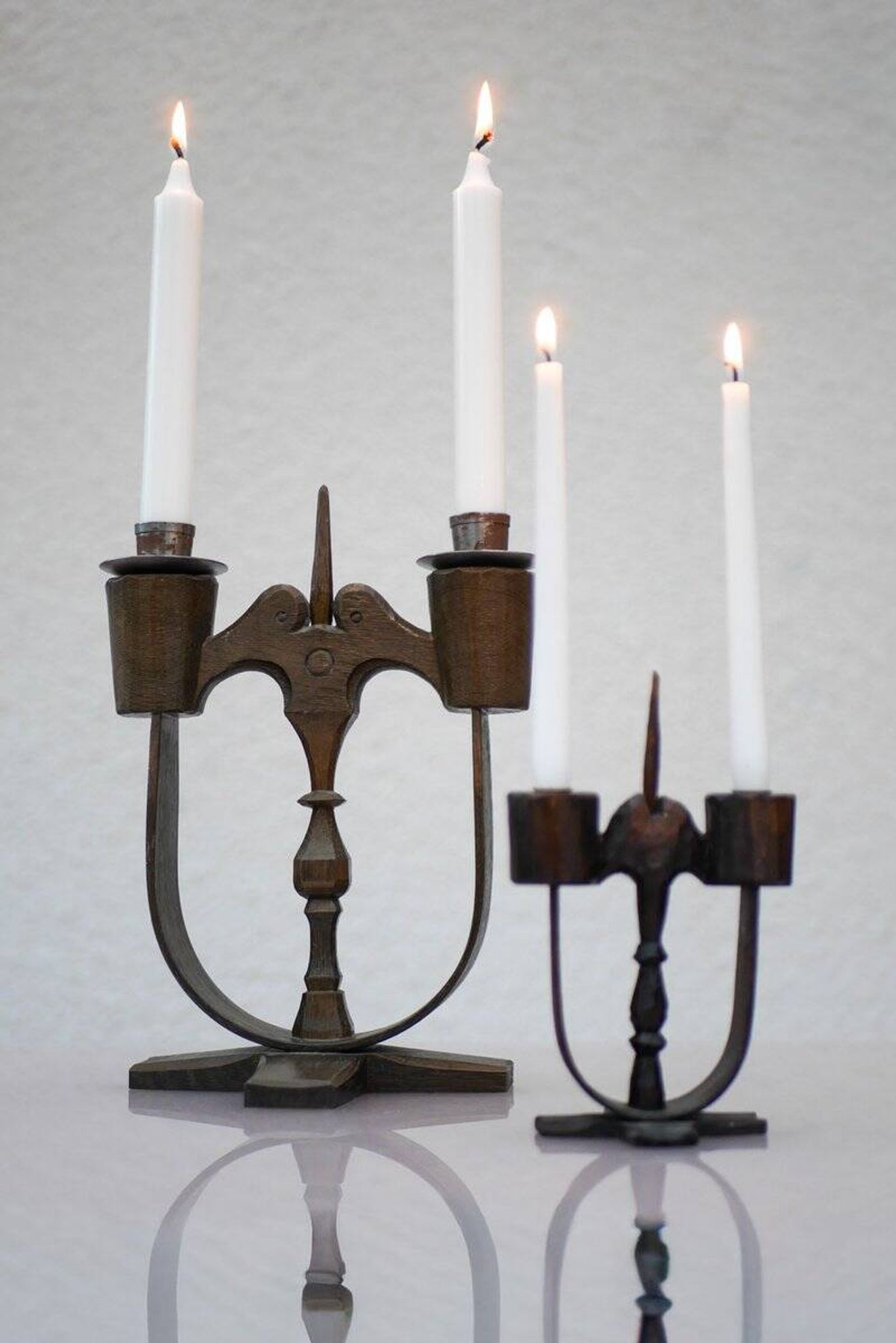 Swedish wooden candleholders from Taserud, 1955, set of 2