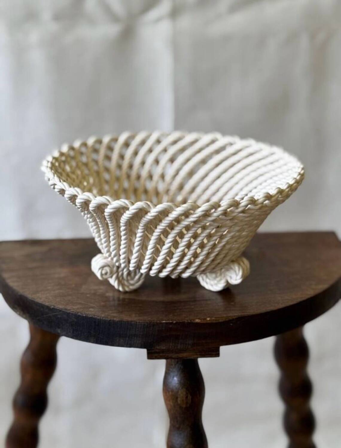 Antique twisted ceramic basket, 1930