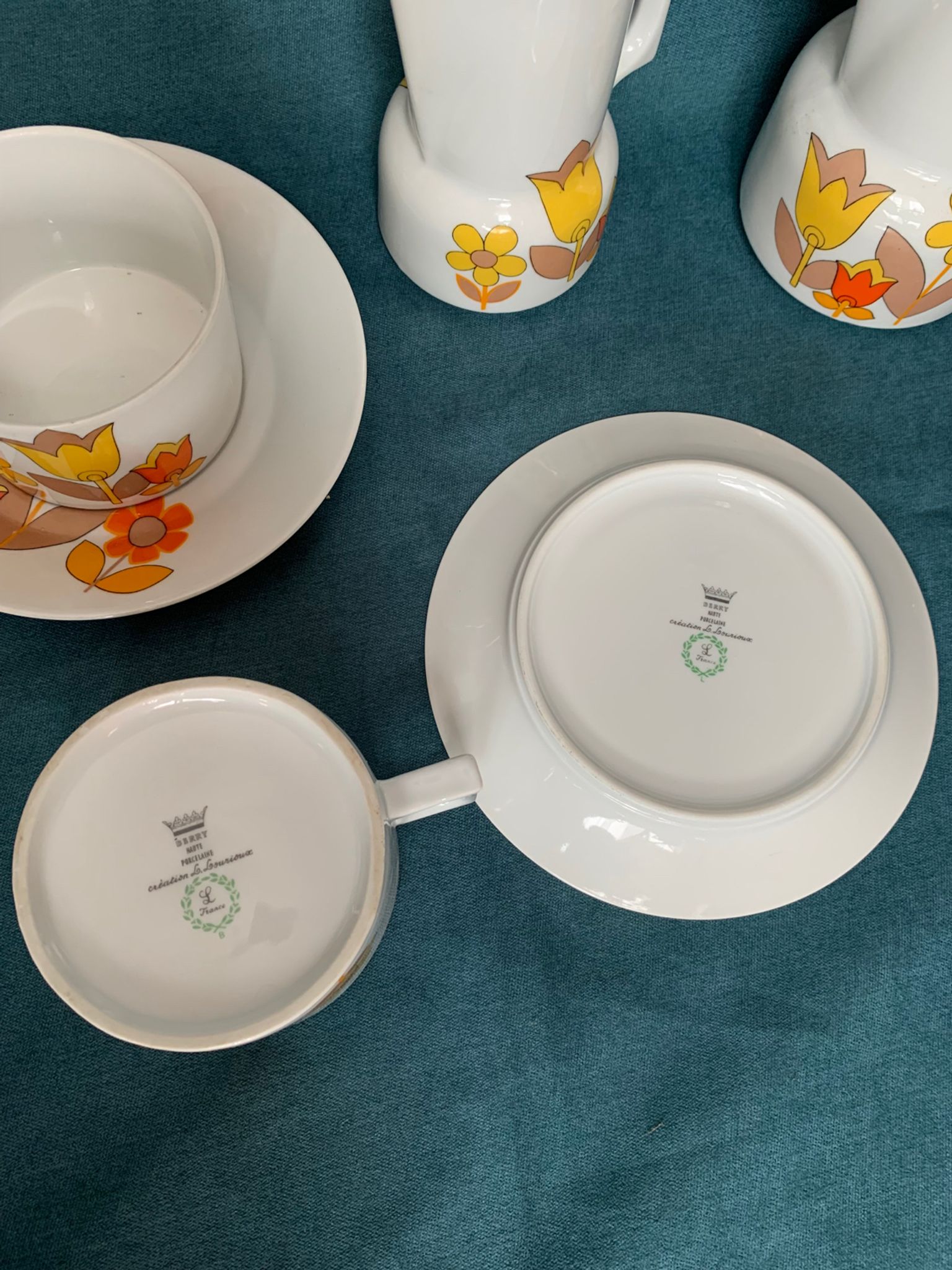 Vintage duo coffee service Haute porcelaine du Berry l. Lourioux