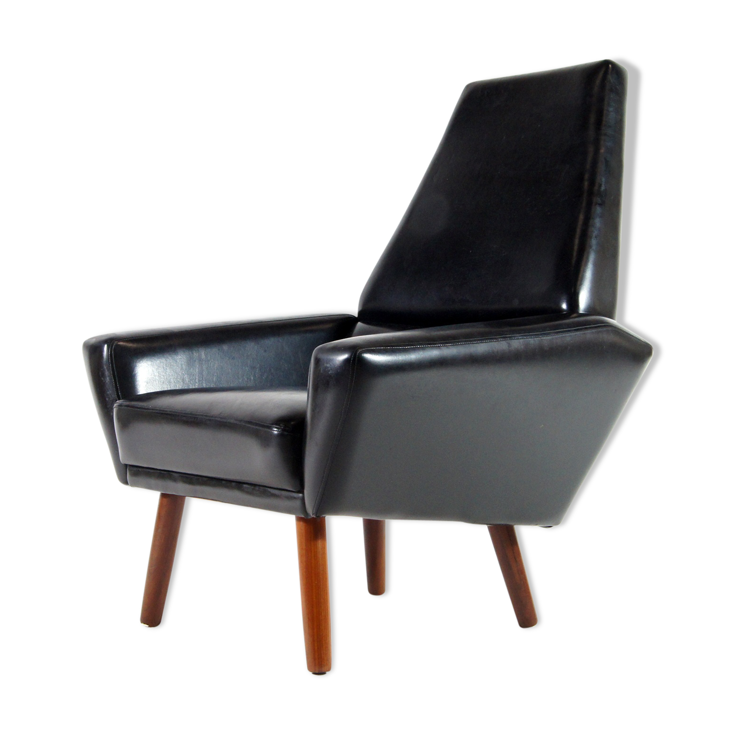 Danish teak & faux leather lounge armchair 60s