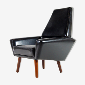 Danish teak & faux leather lounge armchair 60s