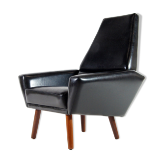 Danish teak & faux leather lounge armchair 60s